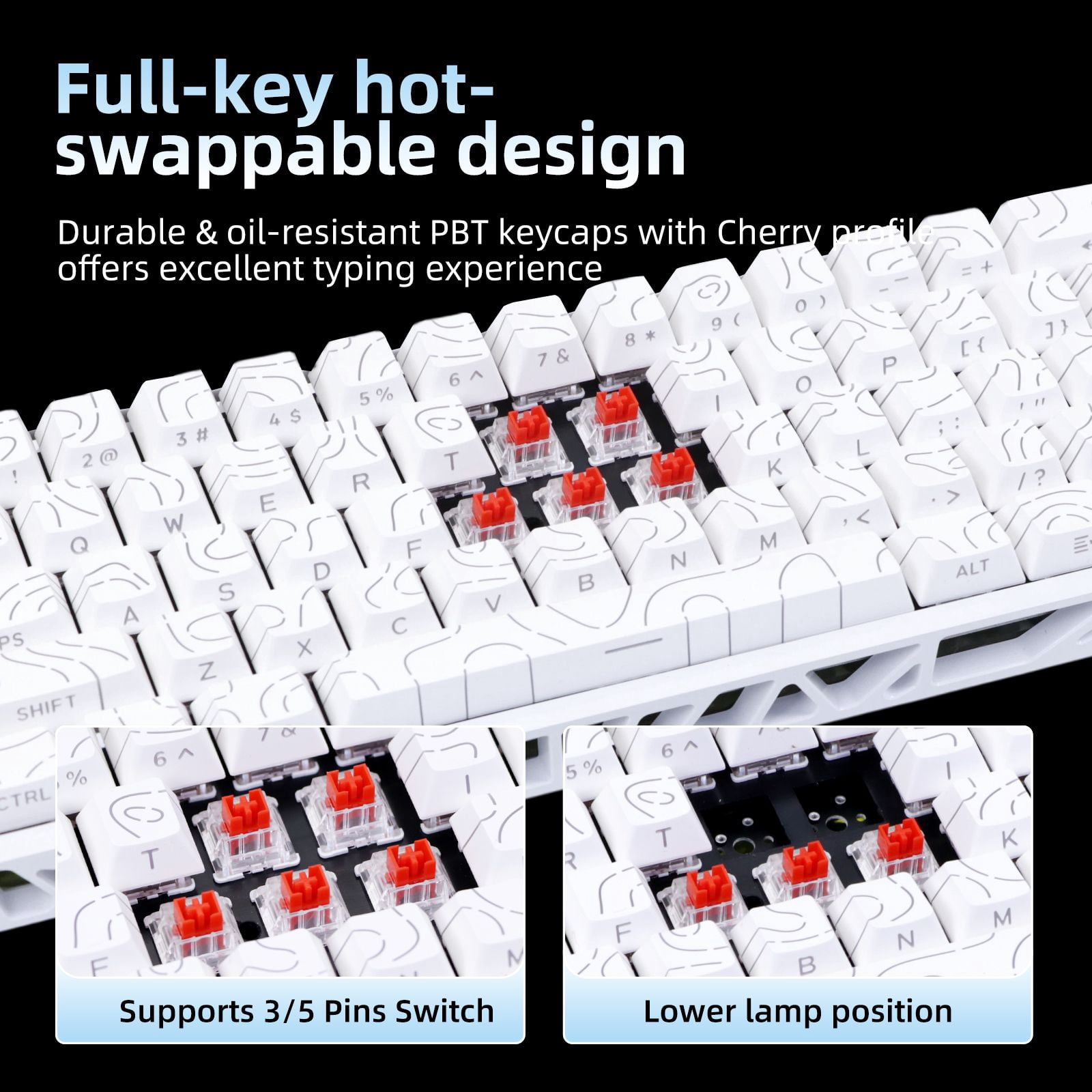 61 Keys Mechanical Keyboard, 60% Layout, Hollow Shell in 6 Colors, RGB Backlit, Full N-Key Rollover, Hot-Swappable Linear Red Switch, Backlit PBT Keycaps