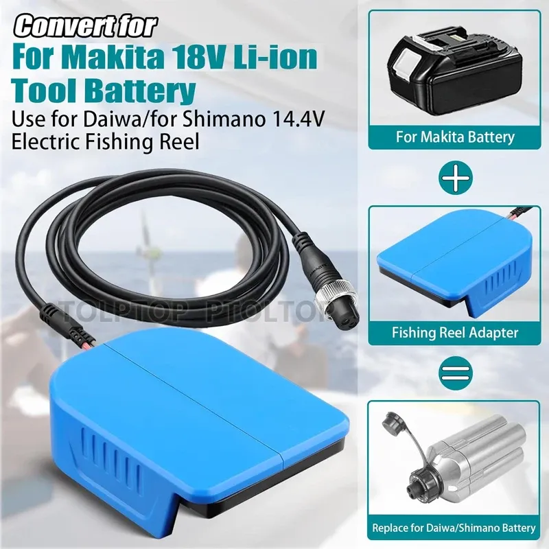 Electric Fishing Reel Battery Adapter for De*walt 20V Battery Work for Daiwa/Shimano 14.4V Power Assist Reels 750MJ under