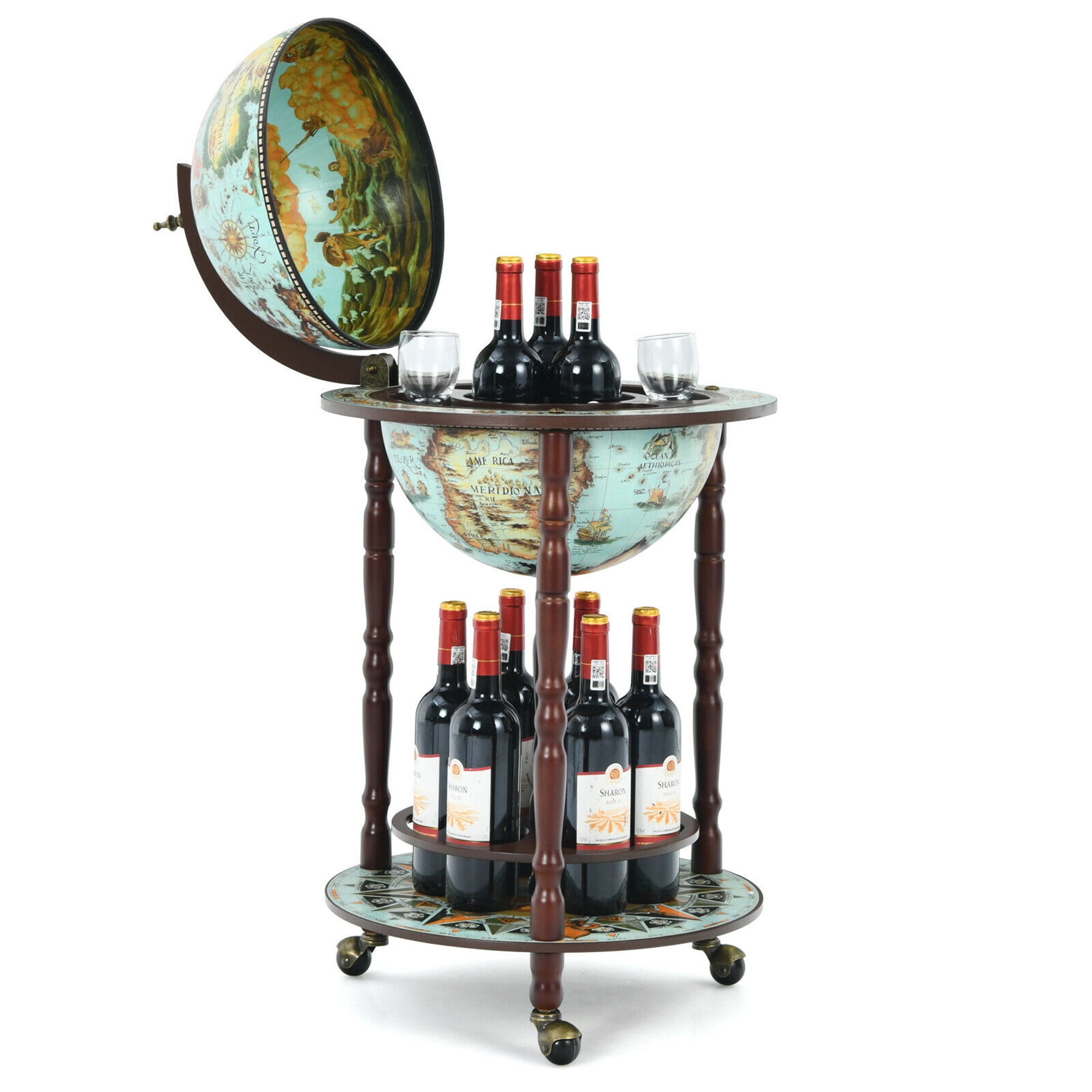 Old Italian Style Globe Map Mini Bar Wine Liquor Cabinet Storage Stand LARGE 