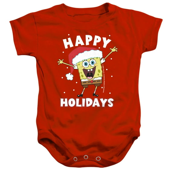 SpongeBob Happy Holidays Christmas Unisex Infant Snap Suit for Baby, Red, Large