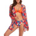 thumbnail image 1 of Traje de baño de bikini con sujetador de color puro, pantalones cortos de baño triangulares estampados, traje de baño transpirable de 3 piezas para mujer con cubierta suelta, sujetador naranja XL, 1 of 8