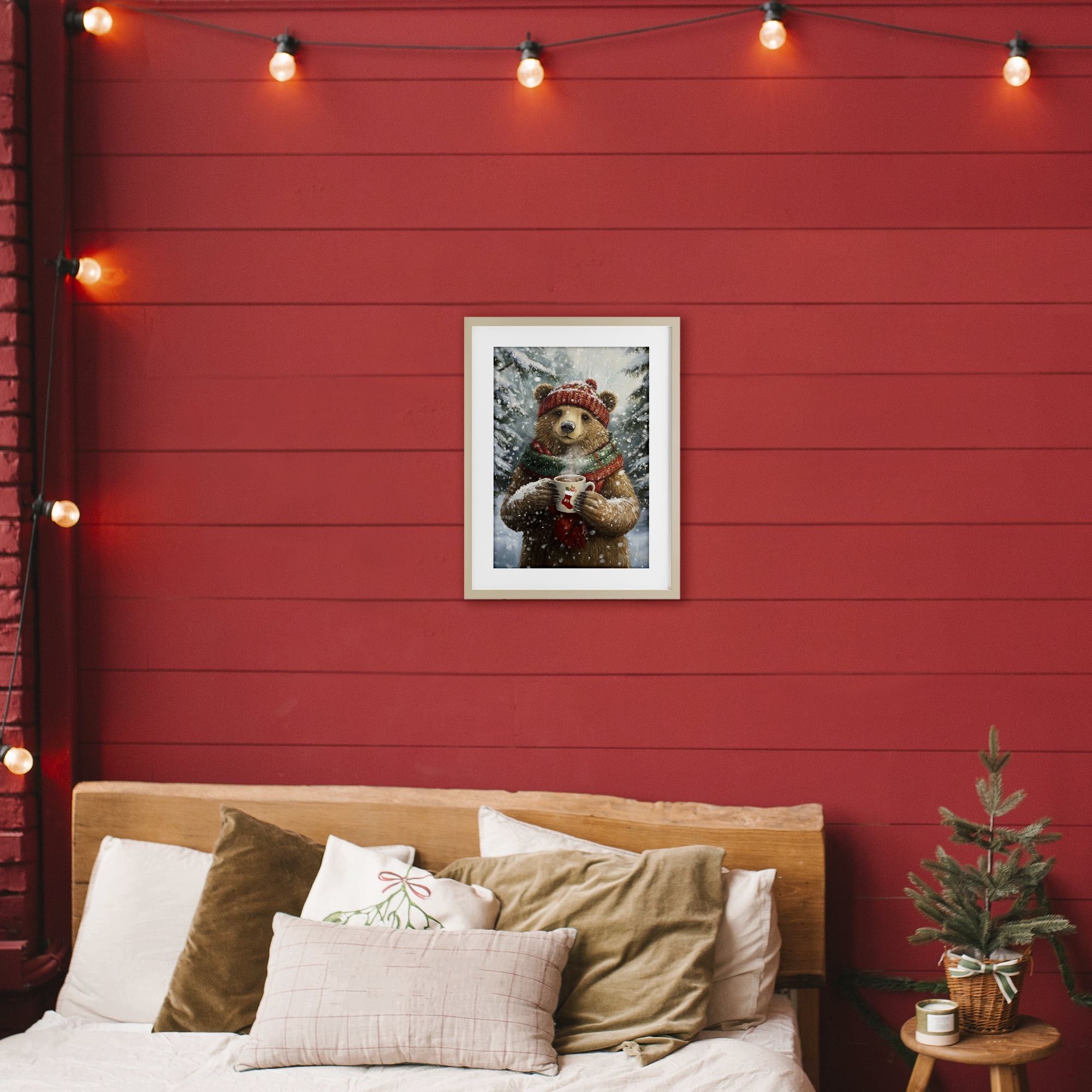 Stupell Industries Christmas Cocoa Bear Birch Framed Print Under Glass, design by Tina LeCour