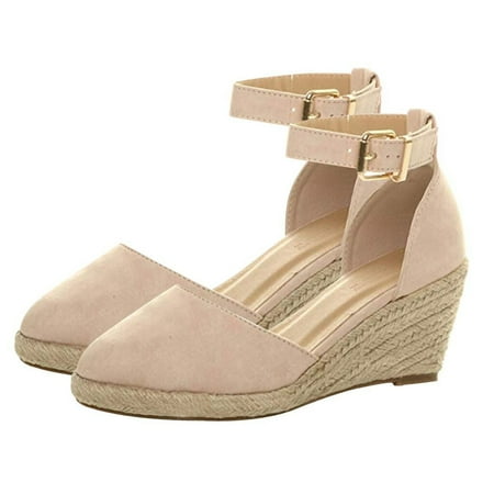

Inkach Women Buckle Ankle Strap Sandals Wedges Summer Weaving Breathable Shoes