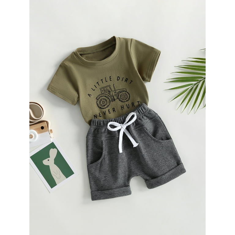 Qtinghua Toddler Baby Boy Short Sleeve Striped T-Shirt Top Shorts Outfit