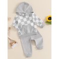 thumbnail image 3 of Suealasg Baby Boys Outfits Toddler Boys Fall Winter 2Pcs Clothes 6M 1T 2T 3T Long Sleeve Crew Neck Checkerboard Print Hooded Sweatshirt Sweatpants Sets, 3 of 8