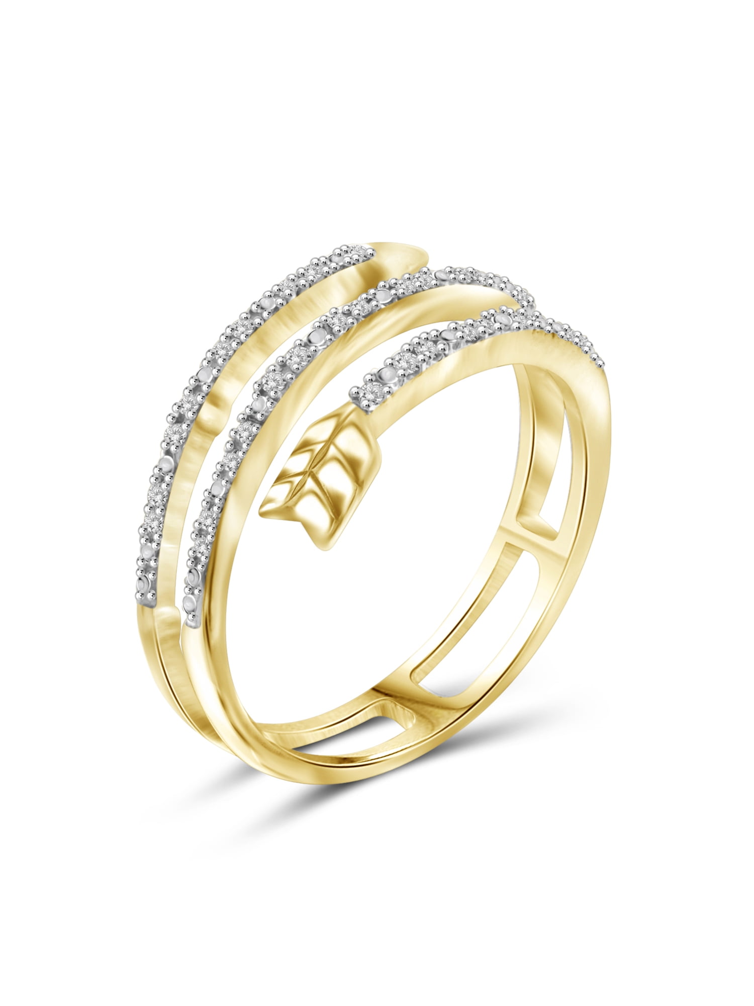 JewelersClub 14K Gold Plated Silver Accent White diamond Open Ring for Women | Diamonds for Everyday Womens Wear