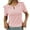 Pink, variant on MIXUE Womens Summer Tops Summer Solid Color Round Neck Hollow Out Short Sleeve T-shirts Holiday Wear,Beige,L