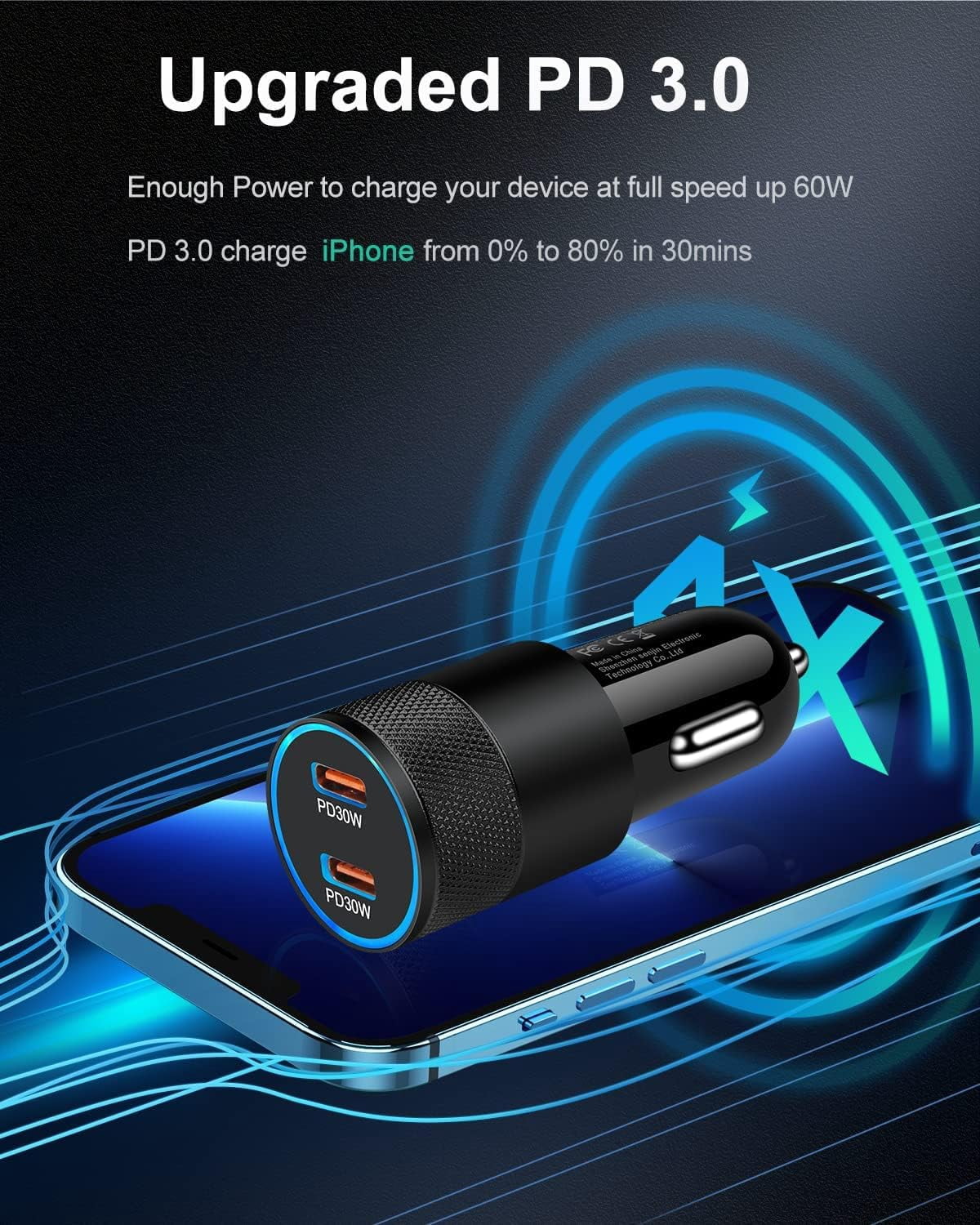 RGHJAR-Super Fast Car Charger for Samsung Galaxy A17, 60w Dual-Port USB-C Car Charger Cigarette Lighter Adapter + Pd Typec to C Cable for Galaxy S26 Ultra S25 S24 S23 iPhone 17e 17 16e 16 Pro Max USB