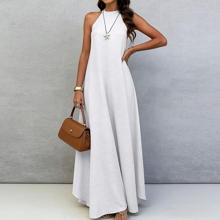 white halter neck swing dress Geneve | White Halter-Neck Mini Dress With Ruffled Trim
