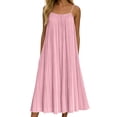 thumbnail image 2 of ClodeEU Women's Spaghetti Strap Pleated Midi Dress,Casual Loose Fit Flowy Summer Sundress Pink,Women's Plus M, 2 of 7