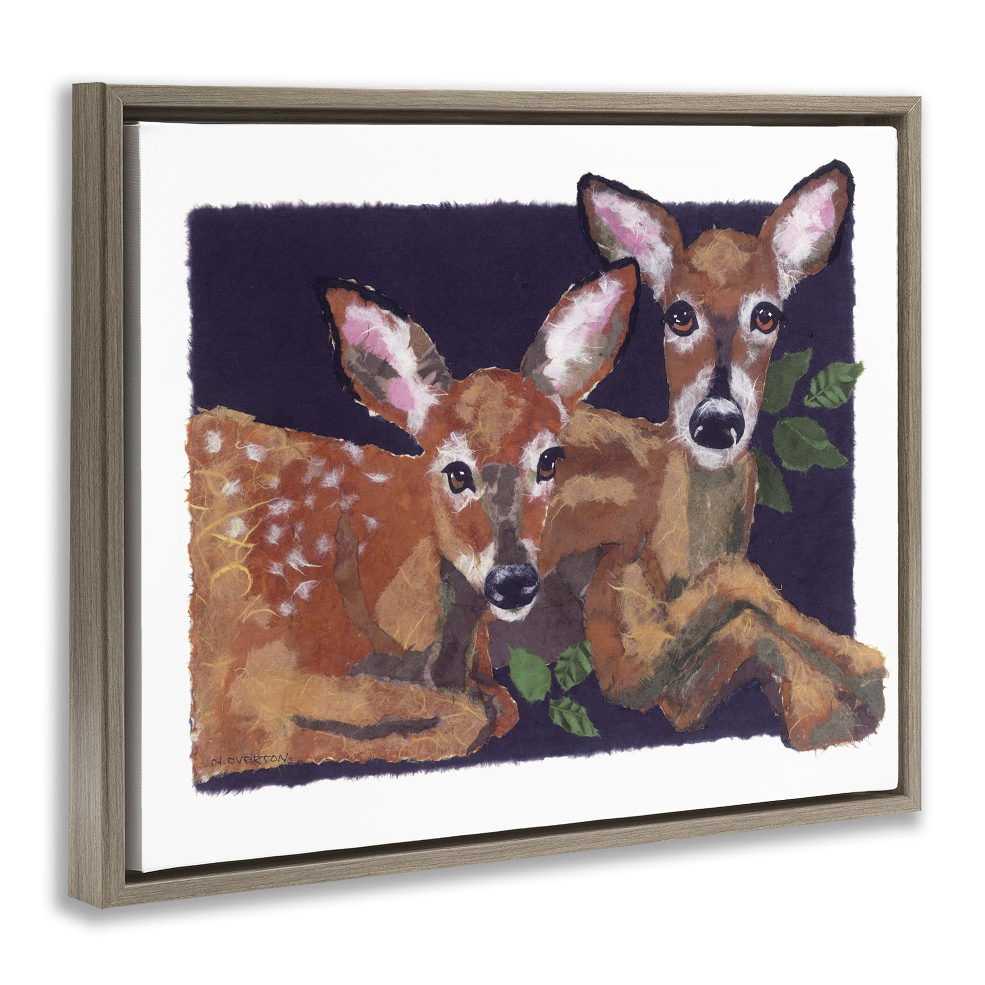 Stupell Industries Fawn Siblings Portrait Animals & Insects Painting Brown Floater Framed Canvas Art Print Wall Art, 21 x 17