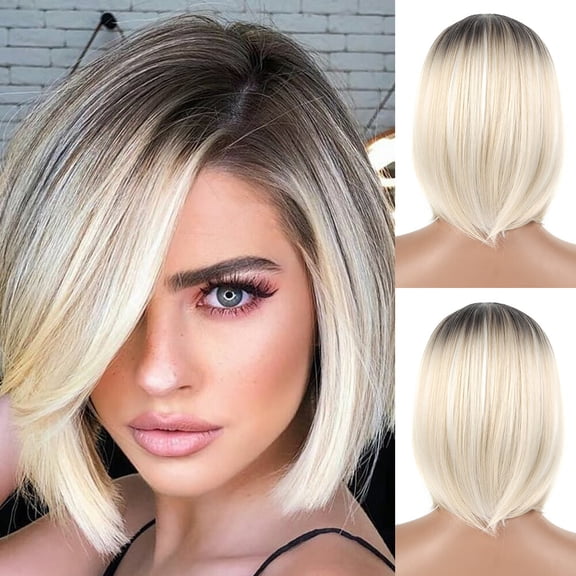 Dopi Blonde Wigs For Women Short Human Hair Ladies Straight Cosplay BOB Party Natural