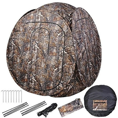 GHP 2-Person Portable Camo Zippered Pop-Up Tent with Ground Stakes & Tie Down