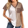 thumbnail image 5 of Tiqkatyck Women Summer Tops Clearance, Womens Fashion V Neck Button Pocket Short Sleeve Contrasting Color T Shirt Fashion Loose Tops for Women Trendy, T Shirts for Women Khaki M, 5 of 6