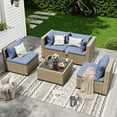 thumbnail image 2 of POTEBAN 5 Pieces Patio Furniture Sets, Modular Rattan Outdoor Patio Sectional Furniture Sofa Set, Wicker Patio Conversation Set for Backyard, Haze Blue, 2 of 9