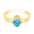 thumbnail image 3 of AFFY Simulated Aquamarine CZ & White Cubic Zirconia Heart Claddagh Ring In 14k Yellow Gold Over Sterling Silver, 3 of 8