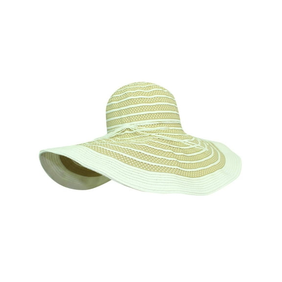Tan & White Wide Brim Floppy Hat With Polka Dots