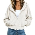 thumbnail image 2 of Ynynloco Womens Zip Up Hoodies Cropped Jackets Fall Outfits Lightweight Slouchy Drop Shoulder Casual Travel Winter with Pockets Airport Workout Athletic, 2 of 7
