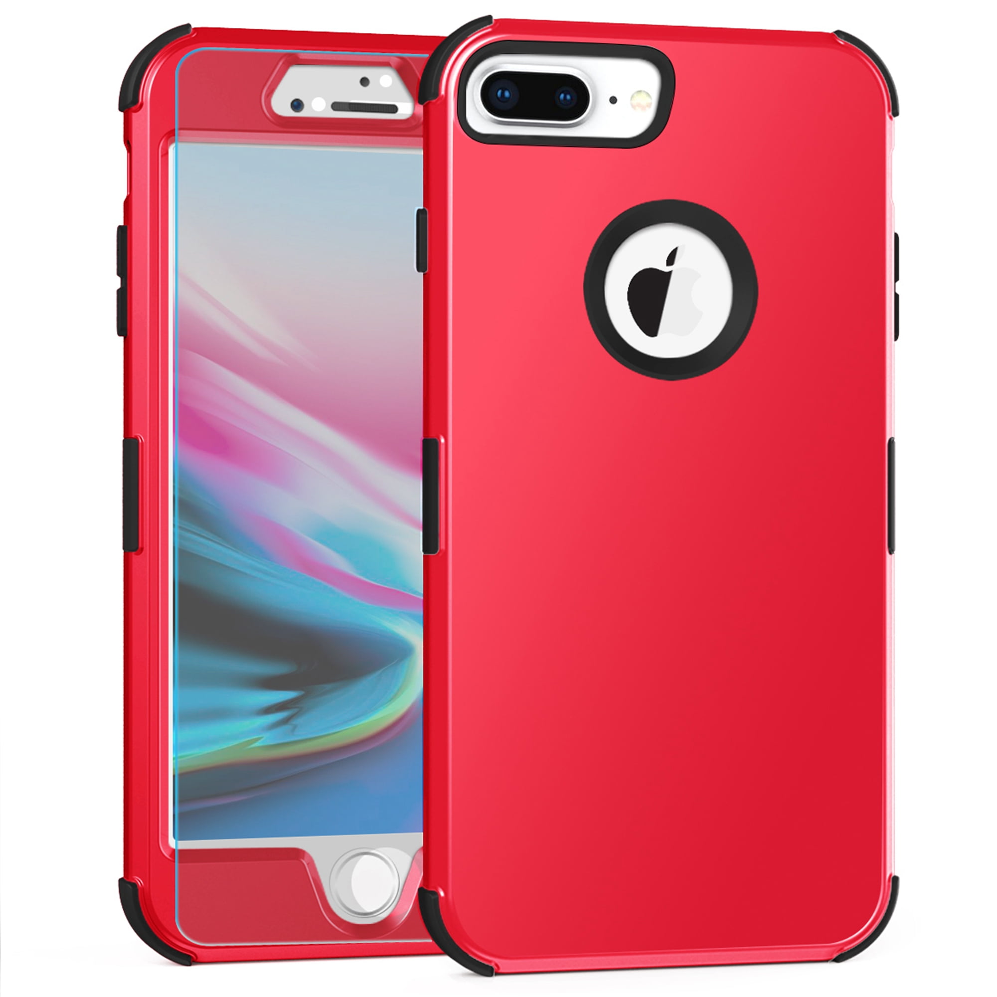 iPhone 8 Plus with Tempered Glass Screen Protector, Dteck 3 Layer Rugged Shockproof Hybrid Case