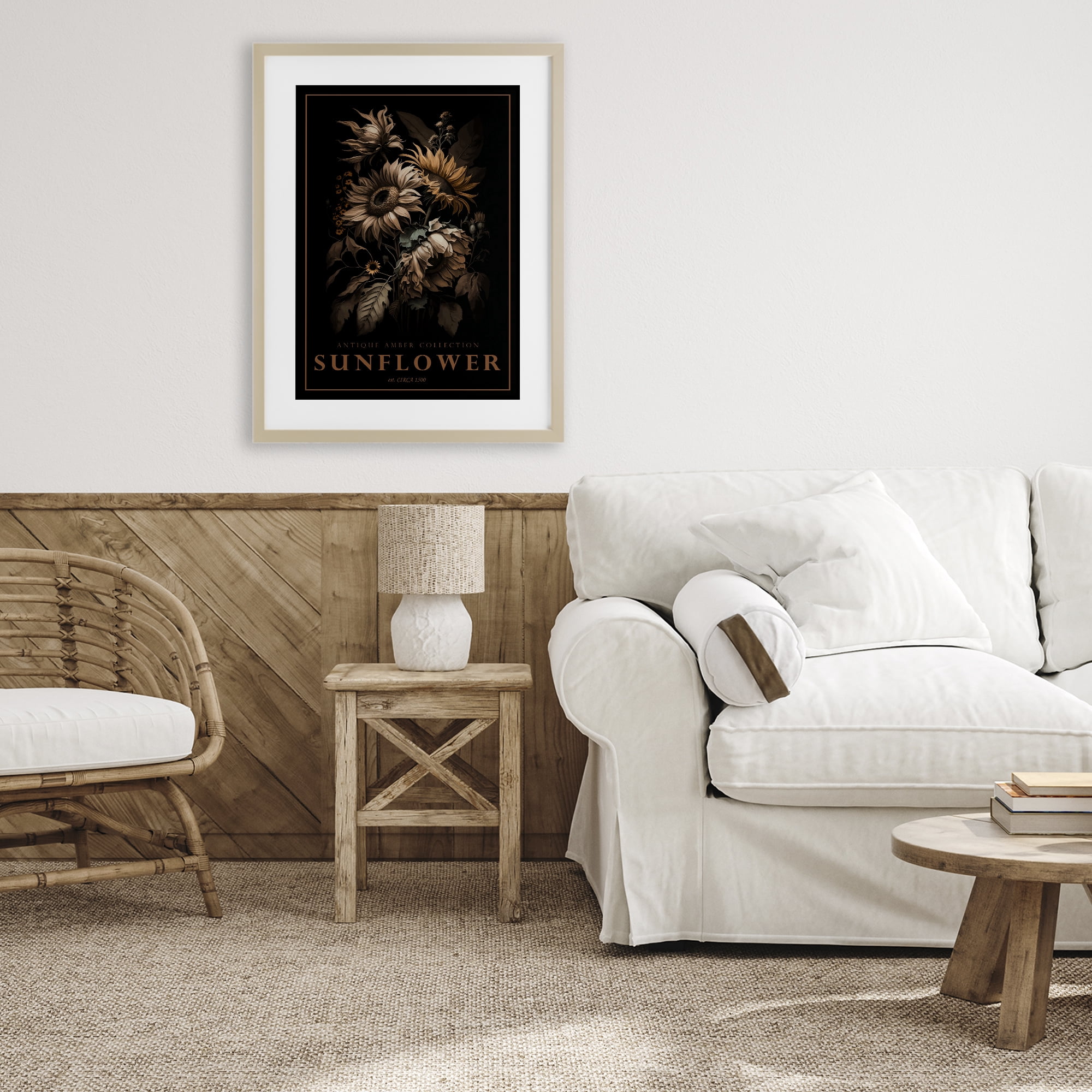 Stupell Industries Antique Sunflower Light Birch Framed Print Under Glass, design by Chris Giampietro