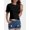 black, variant on Women's Twist Front Round Neck Crop Top Summer Short Sleeve Casual Blouse