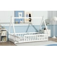 thumbnail image 6 of Newest Twin Tent-shaped Floor Bed,Teepee Bed with Guardrails,Slats , Door,White, 6 of 9