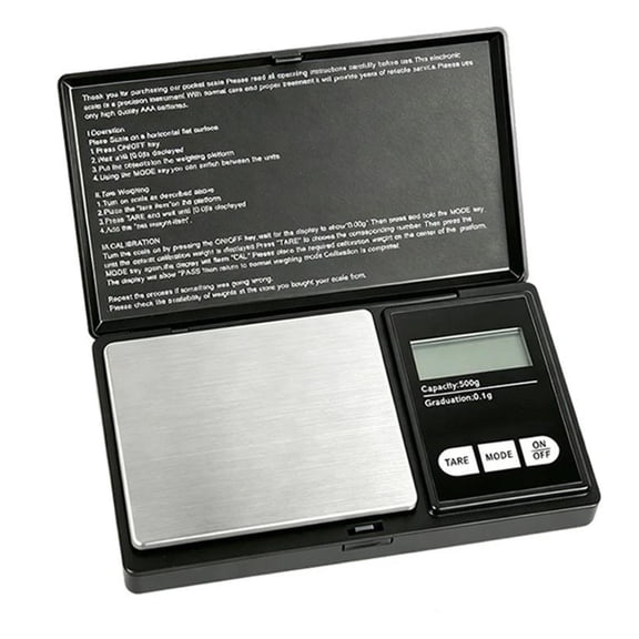 Digital Pocket Gram Scale 500g x 0.1g High Precision with Tray, Weighs Small Food, Jewelry, Ounces, Grains, LCD Display, Tare Function