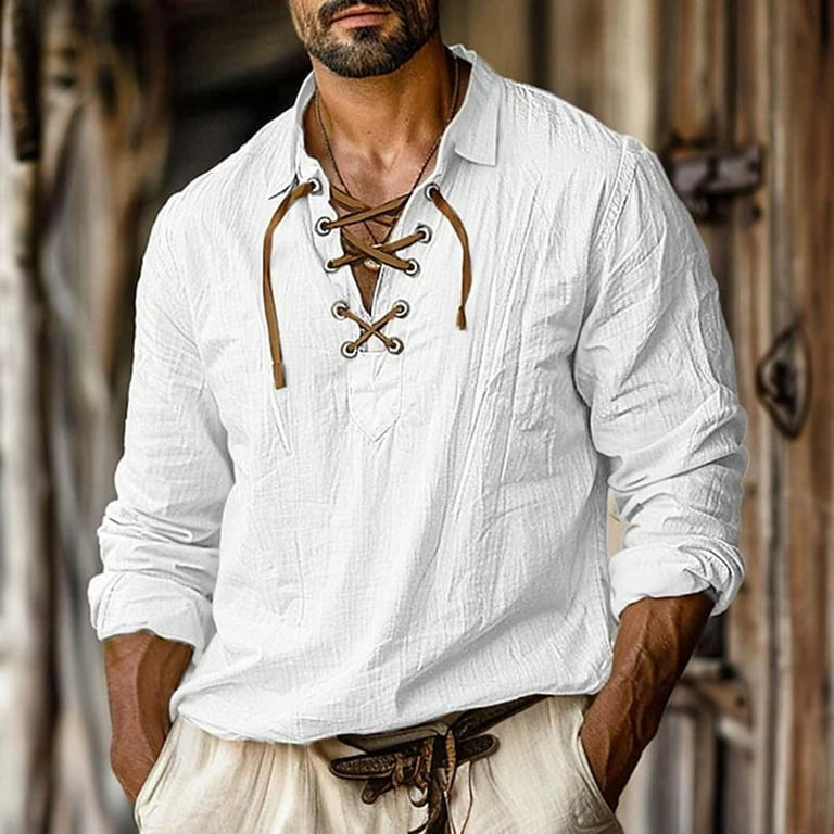 WTXUE Linen Shirts for Men Camisas Para Hombres, Men's