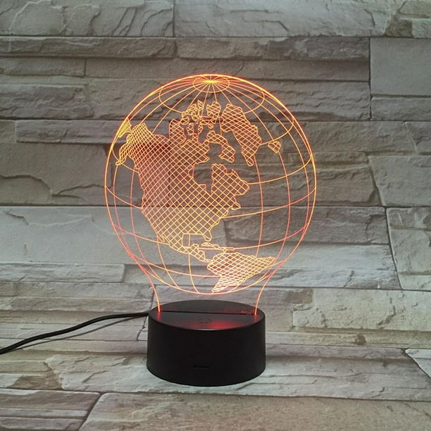 Lámpara de ilusión LED 3D del continente americano con luz nocturna
