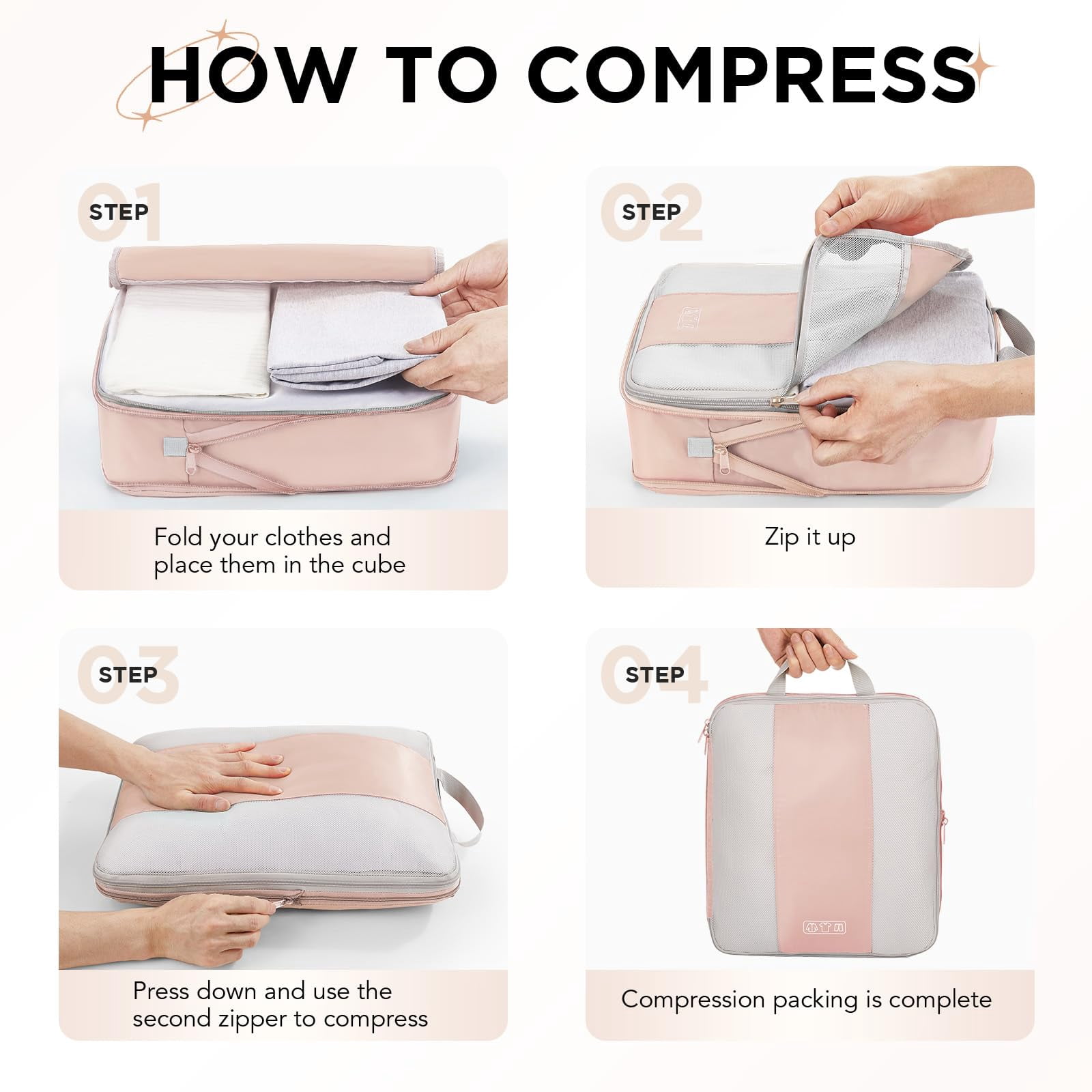 Beige 2 Set Travel Packing Cubes Suitcase Luggage Organizer Bags