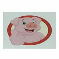 thumbnail image 1 of Cartoon Cutting Board, Pig Mascot with Thumbs Animal Illustration with a Circular Frame, Decorative Tempered Glass Cutting and Serving Board, Small Size, Vermilion Pale Pink, by Ambesonne, 1 of 1