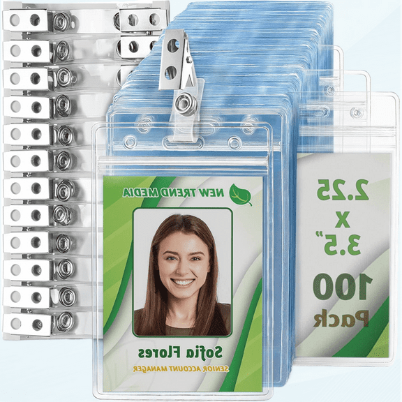 Vertical PVC ID Badge Holder with Metal Clips and Vinyl Straps with Soft Edge (Sealable Fits 2.25x3.5 inch Inserts) (Clear 100-Pack), Waterproof ID Holder, ID Card Holder Bulk, Name Tag
