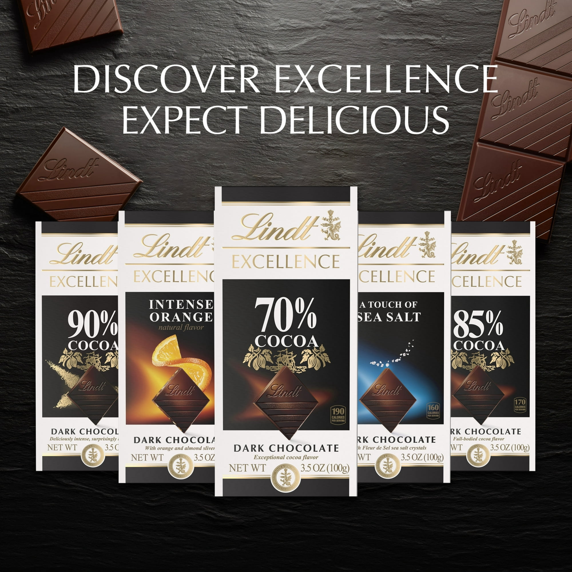Lindt Excellence, Dark Chocolate, 70% Cocoa, Candy Bar, 3.5 oz, Bar pack of 3