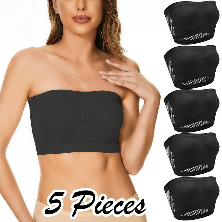 Cathalem Long Line Tube Top Pants Set 5 Pieces Womens Non Padded Bandeau  Sprots Bra Strapless Convertible Tube Top Bras for Women Vest Black  XX-Large 