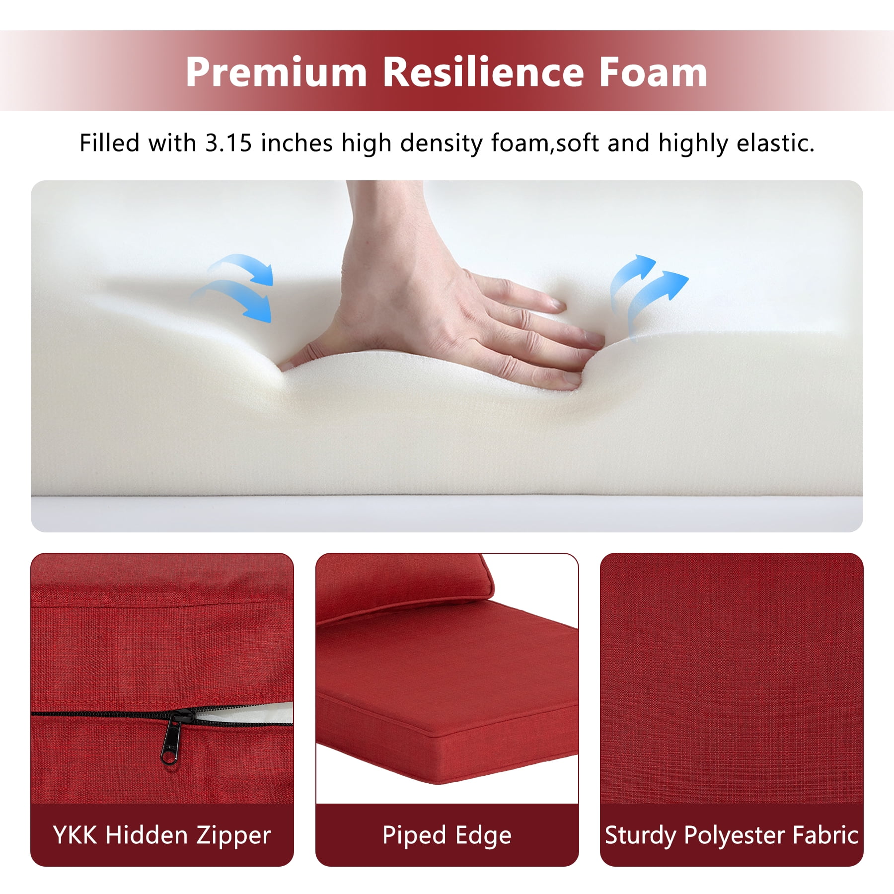 Goodgoods 20" x 21.5" Indoor & Outdoor Deep Seat Chair Cushions with Fasteners, Water & Fade Resistant, Chili