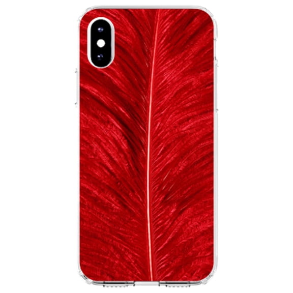 DistinctInk Clear Shockproof Hybrid Case for iPhone X / XS (5.8" Screen) - TPU Bumper, Acrylic Back, Tempered Glass Screen Protector - Red Feather Texture