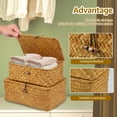 thumbnail image 6 of 3 Pcs Wicker Storage Basket with Lid Handmade Hay Woven Basket with Lid Multifunctional Stackable Easy to Clean Hay Storage Basket for Toys Cosmetics Bathroom, 6 of 10