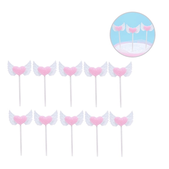 WHAMVOX 20pcs Shiny Cake Toppers Lovely Angel Wings Cake Picks Pink Heart Cupcake Decor Party Supplies for Baby Shower Birthday Wedding