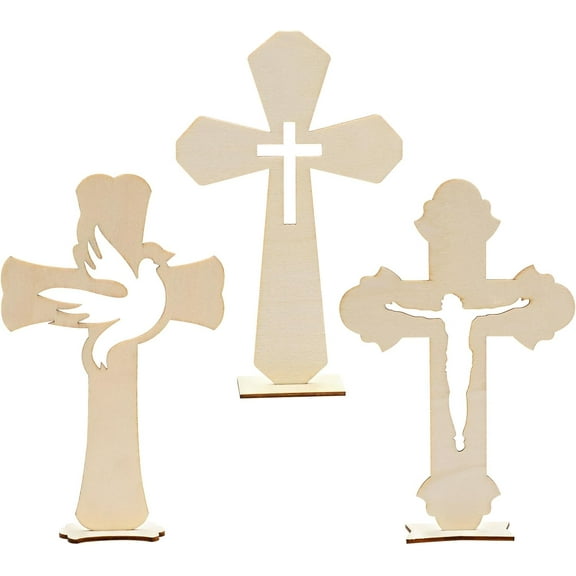 24 Pieces Wooden Crosses Catholic Wood Crosses for Crafts, Baptism Decor Rustic Standing Cross