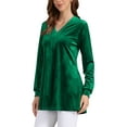 thumbnail image 4 of INSPIRE CHIC Women's Velvet Top V Neck Long Sleeve Casual Loose Fit Blouse T-Shirt M Dark Green, 4 of 6