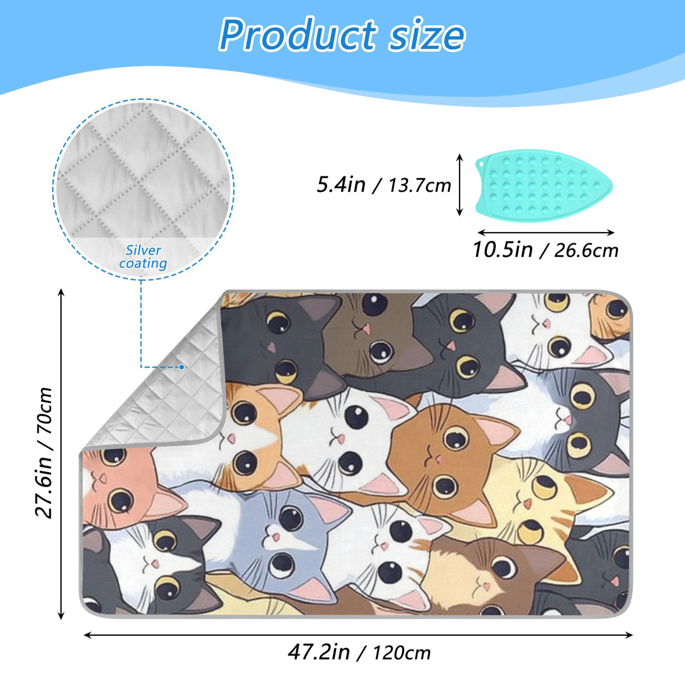 Cute Cat Faces Pattern Ironing Mat Blanket for Table Top Travel Portable Ironing Board Pad 47.2x27.6 Inch