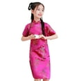 thumbnail image 1 of Trayknick Toddler Dress Exquisite Pattern Stand Collar Vivid Color Retro Style Super Soft Decorative Polyester Baby Girl Phoenix Print Cheongsams Dress for Club, 1 of 13