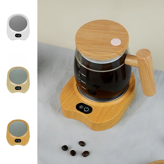 HIBIBUD Coffee Mug Warmer,Battery Operated Candle Warmer Plate,55-65°C Tea Cup Warmer,Wood Style Warmer Plate,Touch Control Coffee Heater for Tea Coffee,Khaki
