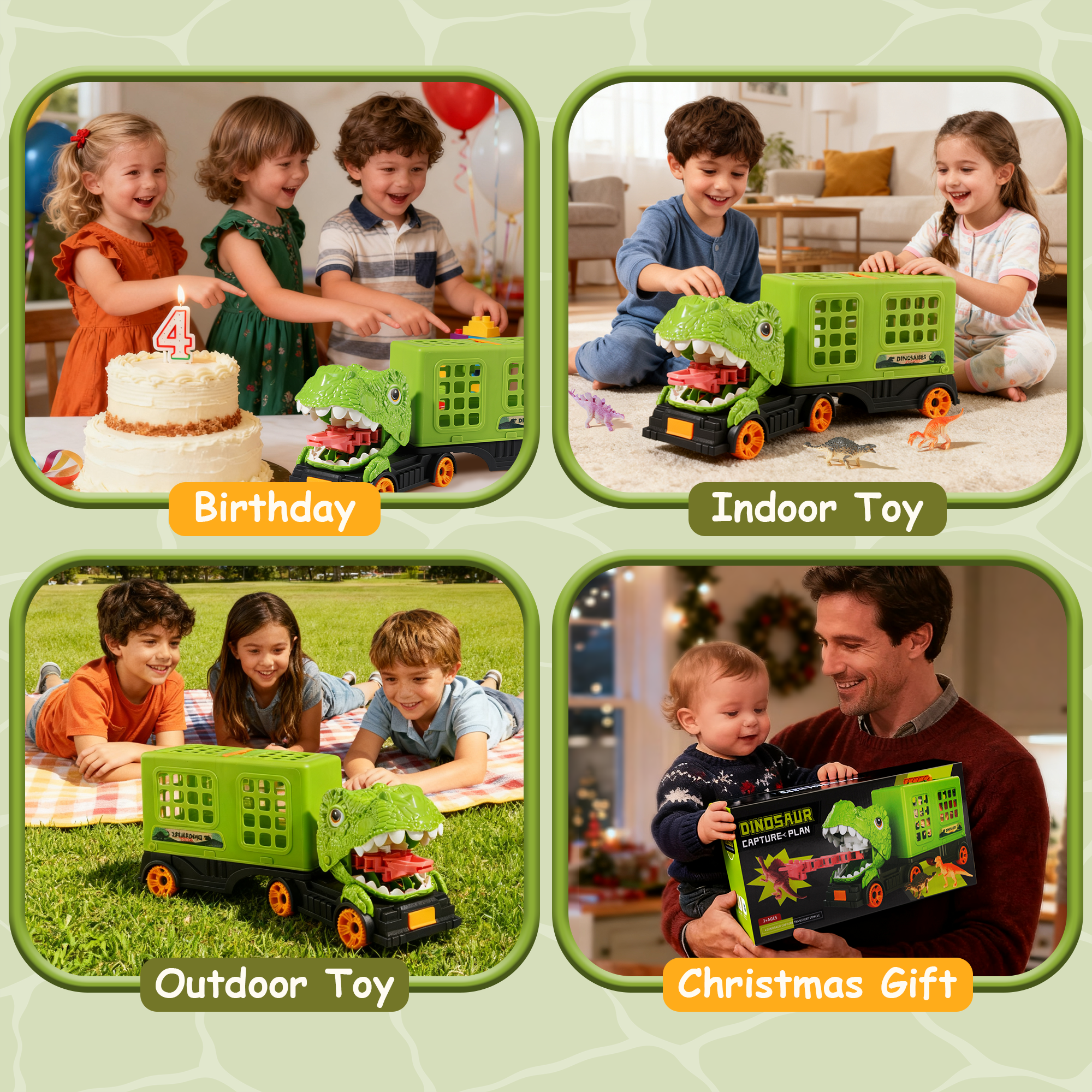 ZSUCC Dinosaur Toy, Dinosaur Transport Truck for Toddlers Boys Ages 3-8, 2 Modes Dinosaur Playset with Small Dinosaurs,  Dinosaur Truck Toys for 3-6 Years Old Boys Girls Gifts
