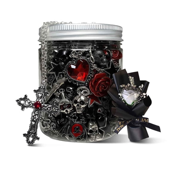 Mystery Jewelry Jar, Surprise Gothic Jewelry Set for Womens Random Gift Box (Gothic Witch Punk Necklace,Earrings, Rings,bracelets/bangles),Unique Halloween Occult or Birthday Gift for Her