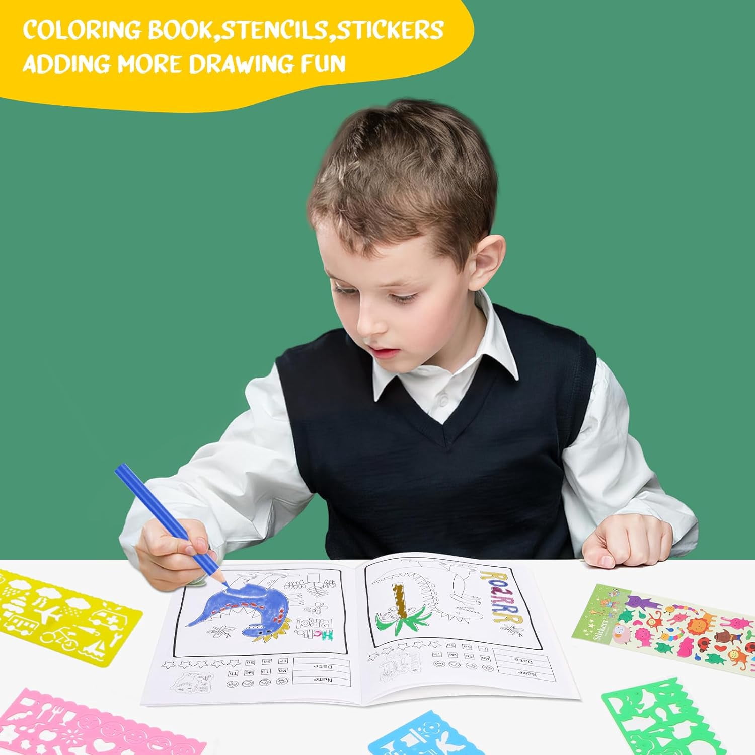 JYPS Art Supplies for Kids Ages 4-12,Dinosaur Drawing Sets Art Case,Coloring Kits with Double Sided Trifold Easel,Crayon,Colored Pencil,Marker,Coloring Book,Drawing Stuffs Gifts for Boys Age 4-6-8