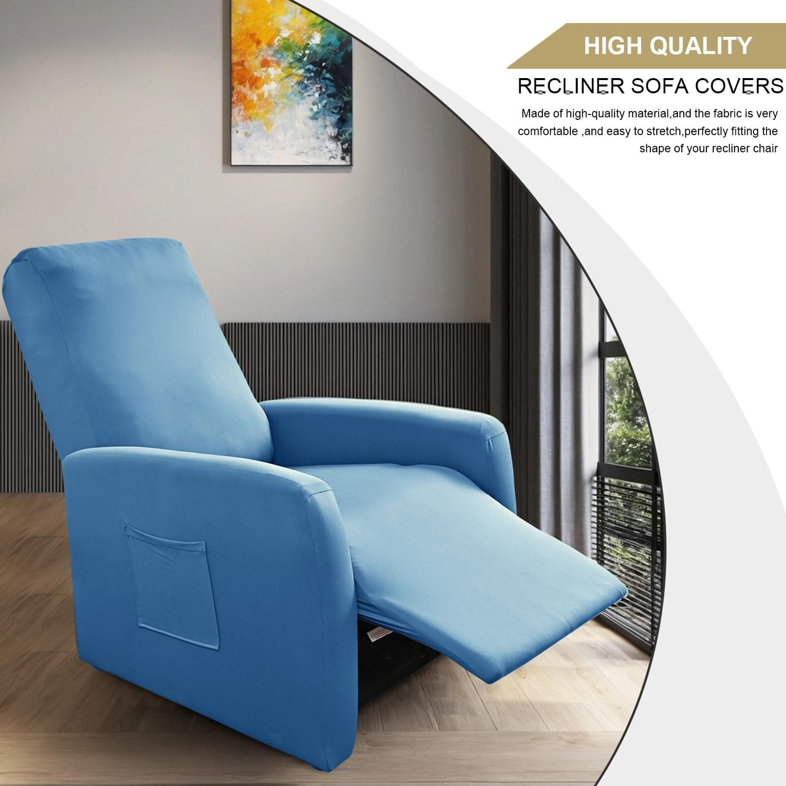 LKJYER Recliner Chair Covers 4 Pieces Waterproof Small Recliner Sofa Slipcover Stretch Recliner Slipcover for Lazyboy Recliner Chair with Storage Pocket Furniture Protector for Living Room