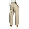 thumbnail image 5 of LUGOGNE Barrel Leg Pants Women Baggy Elastic Waist Pants Flowy Comfy Lounge Work Office Trousers with Pockets Khaki,L, 5 of 7