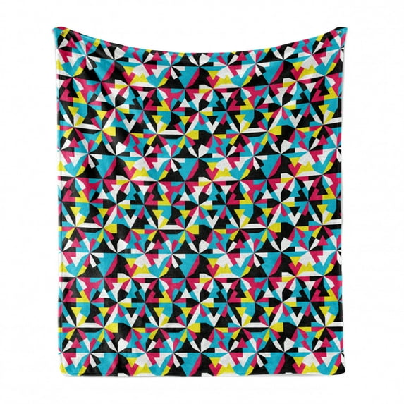 Retro Soft Flannel Fleece Throw Blanket, Abstract Grunge Design with Angular Shapes Colorful Sixties Style Inspired Motif, Cozy Plush for Indoor and Outdoor Use, 60" x 80", Multicolor, by Ambesonne