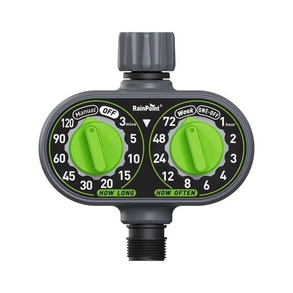 RainPoint Automatic 2 Dial Programmable Hose Sprinkler Timer, Weatherproof Outdoor Water Timer for Garden Lawn, Watering Controller, ITV121
